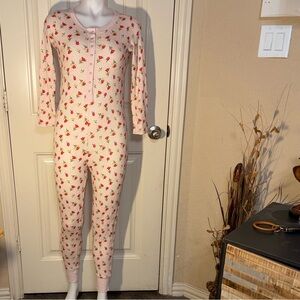 Aerie NWT Pink Floral Snap Henley Long John’s Cozy Winter Size Small Pajama